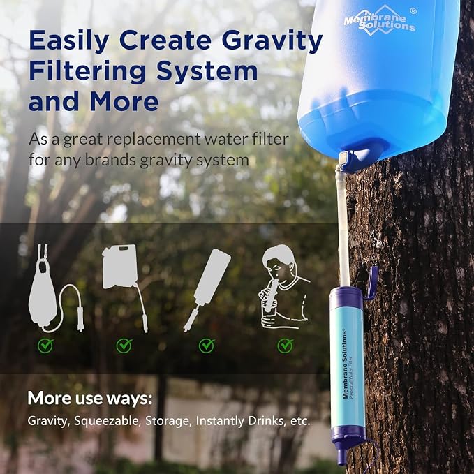 Membrane Solutions 36oz C3 ACF&UF Filtered Water Bottle with 4 Packs Outdoor Water Filter Straw