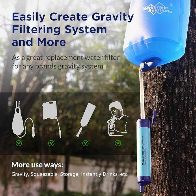 Membrane Solutions 36oz C3 ACF Filtered Water Bottle with 4 Packs Outdoor Water Filter Straw
