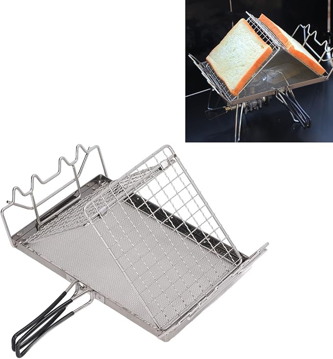 Camping Stove Toaster, Stainless Steel Portable Foldable Stable Structure Gas Toaster for Outdoor Stovetop Camping