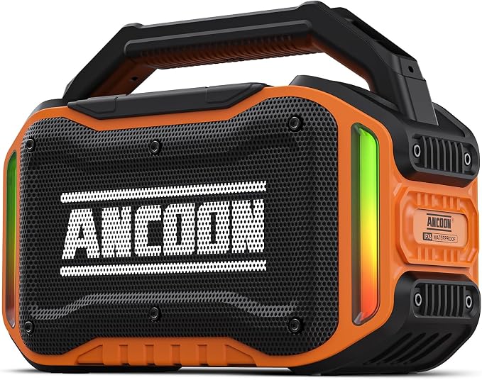 ANCOON Speakers Bluetooth Wireless: 80W(Peak) Loud Speaker with Bass, 20H Playtime, IPX6 Waterproof, Large Jobsite Speakers for Work, Outdoor, Workshop, Garage, Portable Speaker with TWS (Orange)