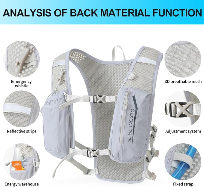 INOXTO Running Hydration Vest Backpack,Lightweight Insulated Pack with 1.5L Water Bladder Bag Daypack for Trail Hiking Running Cycling Race Marathon for Women Men