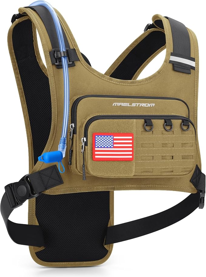 Maelstrom Hydration Vest with 2L Water Bladder Backpack for Running Hiking | Chest Pack, BPA-free, High Flow Bite, Reflective Stripe, Helmet Buckle, Detachable, Breathable Pad, for Cycling, Marathon