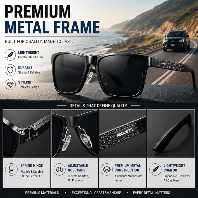 ROCKNIGHT Polarized Driving Sunglasses with Spring Hinges