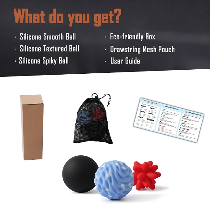3-Piece Silicone Massage Ball Set for Deep Tissue and Trigger Points - Lacrosse Massage Balls for Myofascial Release, Muscle Knots & Plantar Fasciitis (Silicone Full-Body Recovery Set)