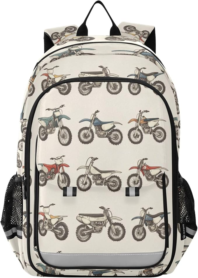 Fisyme Vintage Dirt Bikes School Backpack Laptop Backpacks Bags Bookbag Travel Casual Computer Notebooks Daypacks