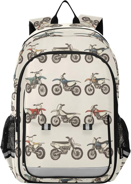 Fisyme Vintage Dirt Bikes School Backpack Laptop Backpacks Bags Bookbag Travel Casual Computer Notebooks Daypacks