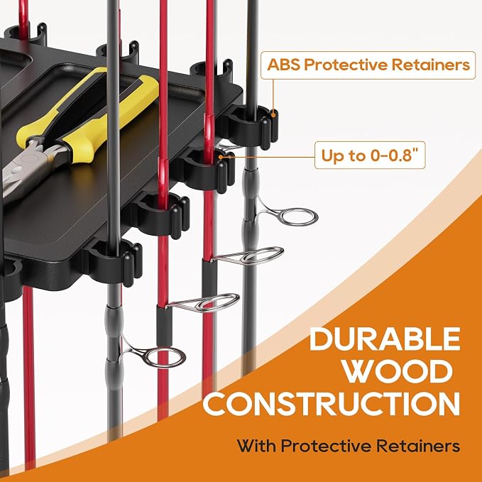 Fishing Rod Holder Rack with 360° Rotating Base – 16 poles Capacity,multi-purpose Rod Storage Rack,Easy Install & Durable Wooden Vertical Fishing Pole Holders for Ground,Black