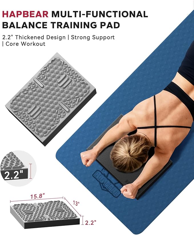 HAPBEAR Exercise Balance Pad - 15"x12" Non-Slip Textured Bottom Stability Training Mat - 2.25" Thick Soft Cushioned Foam for Physical Therapy, Core Training & Home Workouts