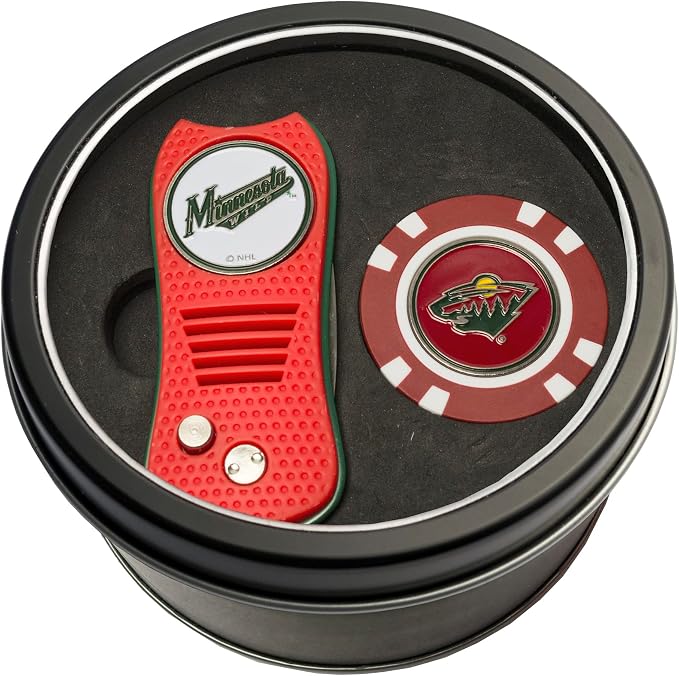 Team Golf NHL Gift Set Retractable Divot Tool & Chip, Includes 2 Double-Sided Enamel Ball Markers, Patented Design, Less Damage to Greens, Retractable Mechanism