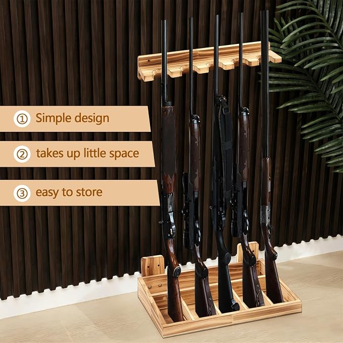 GlikCeil 1 Set Wooden Vertical Gun Rack Wall Mount Indoor Hold up to 5 Long Guns Shotguns Rifle Racks Display Holder Stand for Firearms Display Storage Home Accessories Office