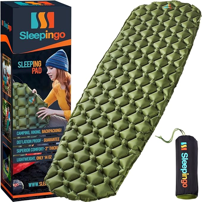 Sleepingo Ultralight Sleeping Mat - Inflatable & Compact Camping Air Mattress for Backpacking, Hiking- New