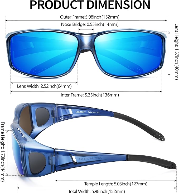 URUMQI Polarized Sunglasses Fit Over Glasses for Men Women, Wraparound Sun Glasses UV400 Protection for Driving Fishing