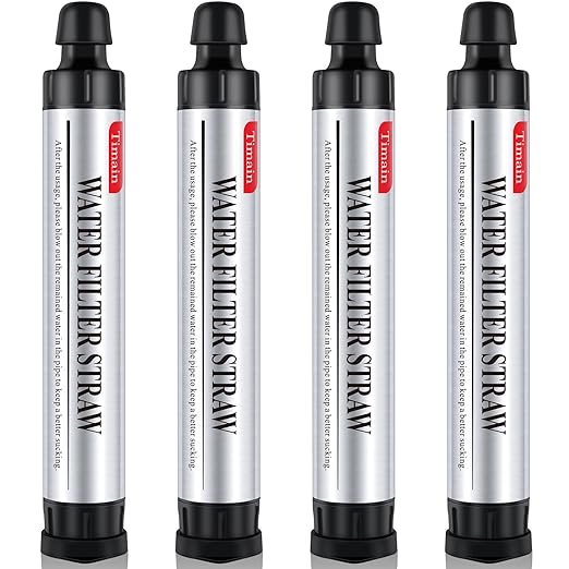 Timain 4 Pack 4-Stage Filtration,High Flow Rate Water Filter Straws,Water Purifier Survival for Emergency Kits,Travel,Camping, Hiking,Fishing,Hunting (4)