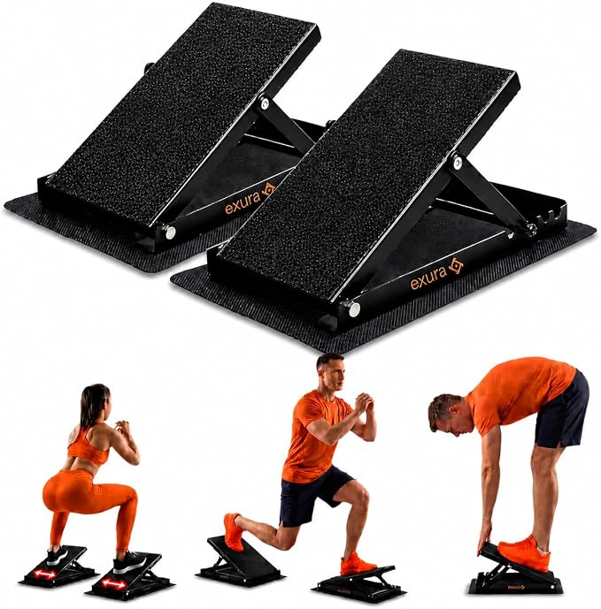 EXURA Slant Board for Calf Stretching & Plantar Fasciitis Relief, Adjustable Wide Metal Squat Wedge, Calf Stretcher for ATG Training, Knees Over Toes & Physical Therapy