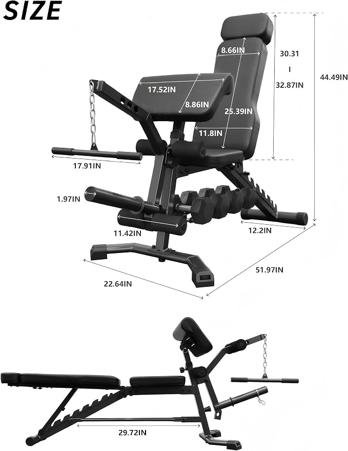 BARWING Multi-Function Adjustable Weight Bench with Leg Extension and Curl, Preacher Curl Attachment, Incline Decline Bench Press for Home Gym, 1500LB Heavy Duty Workout Bench