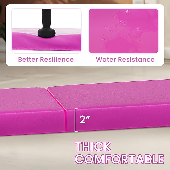 Fitvids Folding Exercise Gymnastics Mat for Tumbling, 2'x6'x2" Gym Workout Mat with Carrying Handles High-Density Anti-Tear Portable Fitness Aerobics Mats for Home Gym Yoga Pilates MMA Core Training