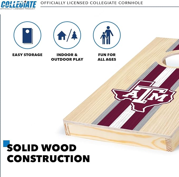 Wild Sports College Portable Size 1' x 2' Solid Wood Cornhole Set with Direct Print HD Team Graphics – Travel Size