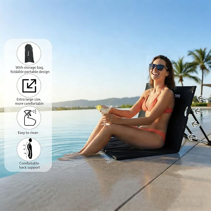Extra Large Foldable Camping Chair with Cup Holder,Ultra-Light Portable Beach Chair with Carry Bag for Sunbathing Swimming Poolside Picnic Lawn Road Hiking Trips (Black)