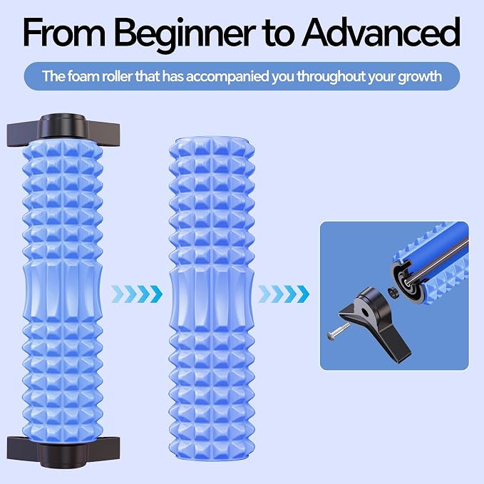 Foam Roller with Detachable Stand, 18" Deep Tissue Massage Roller, Beginner-Friendly Support Design for Muscle Recovery, Home Workout & Fitness - Blue