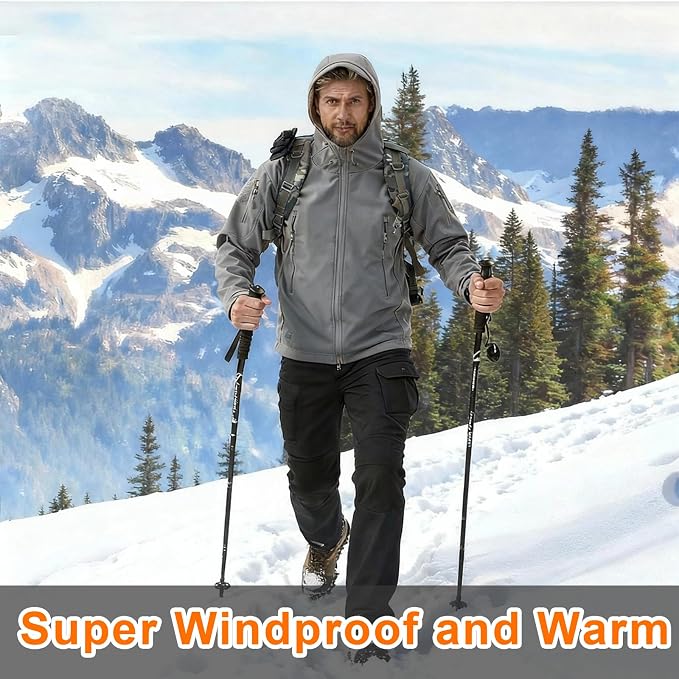 Men's Military Tactical Jacket Fleece Lined Hooded Mens Softshell Jacket Waterproof Windproof and Warm Winter Coat