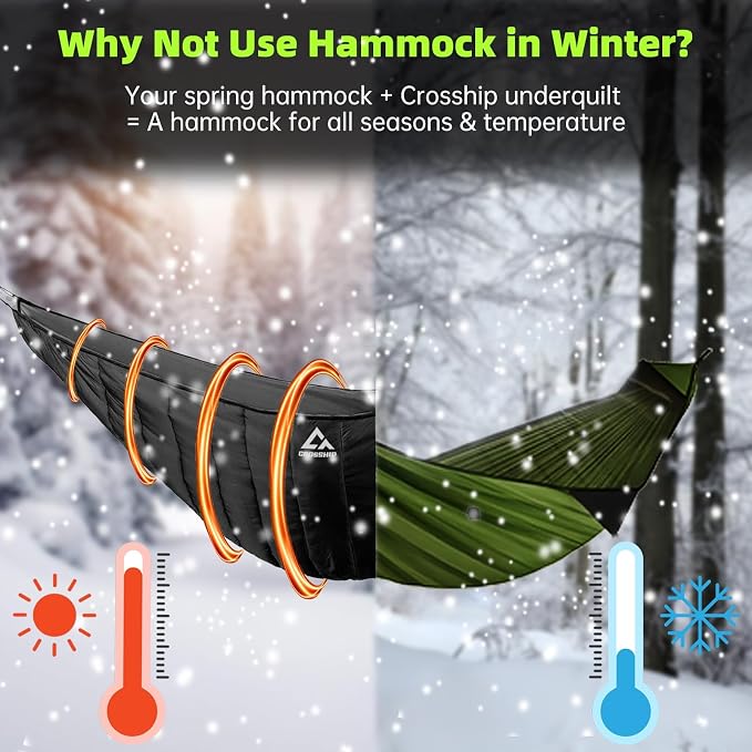 Hammock Underquilt for Camping - Full Length Black Lightweight Warm Quilt for 3-4 Seasons (41-68°F) - Soft & Durable for Hiking, Backpacking, Beach, Travel - Holds Up to 500lbs