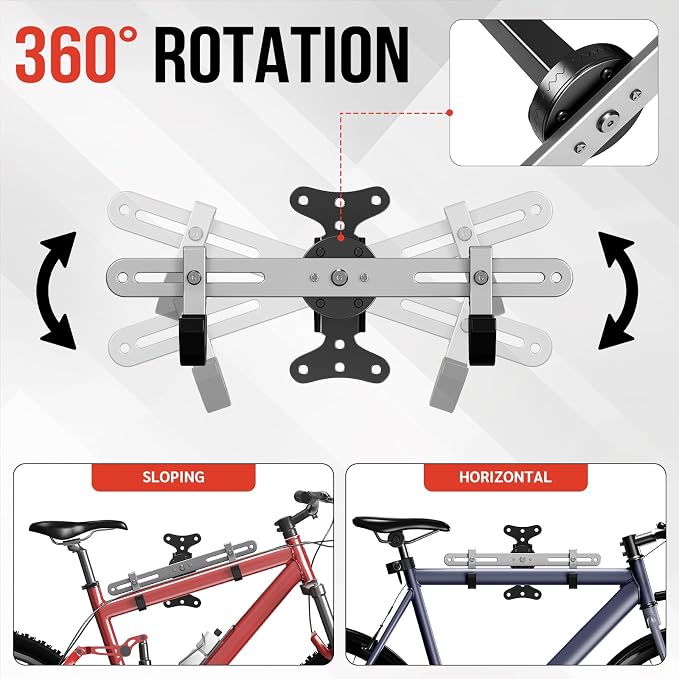 Heavy-Duty Bike Wall Mount for Garage Aluminum Alloy & Steel Folding Bicycle Rack,360° Rotation,Adjustable Hook, 66lbs Capacity Horizontal Indoor Bike Storage, for Road Mountain Hybrid Bikes