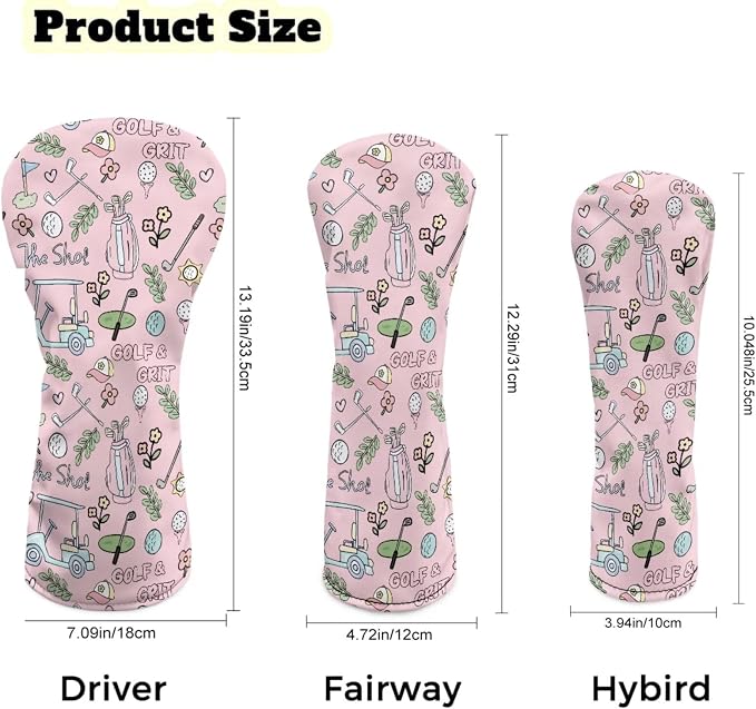 Rnyleeg Golf Club Head Covers for Women Driver Head Cover Leather Fairway Wood Headcover Hybrid Headcovers for Golf Clubs