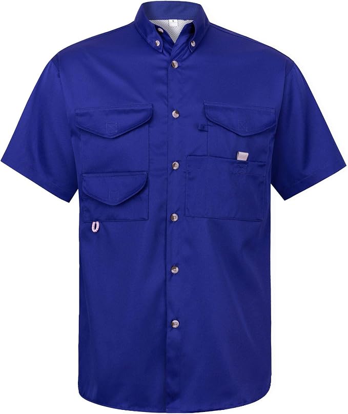 Alimens & Gentle Short Sleeve Fishing Shirt Wicking Fabric Sun Protection Casual Button Down Shirts
