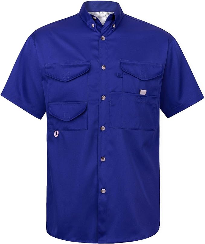 Alimens & Gentle Short Sleeve Fishing Shirt Wicking Fabric Sun Protection Casual Button Down Shirts