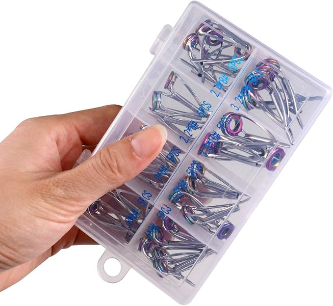 QualyQualy Fishing Rod Tip Repair Kit 40pcs/75pcs Fishing Rod Guides Stainless Steel Ceramic Ring Rod Tip Guide Replacement Baitcasting Fishing Rod Repair Kit