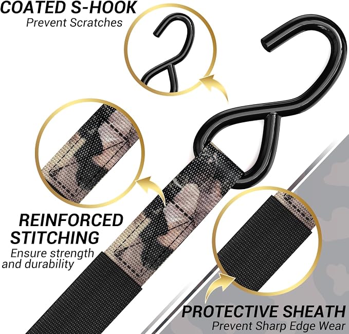 Ratchet Tie Down Strap 8-Pack 15 FT - 500 lbs Load Cap with 1500 lbs Breaking Strength Limit, Ohuhu Ratchet Tie Down Logistic Cargo Straps for Moving Appliances Cargo Motorcycle Lawn Equipment