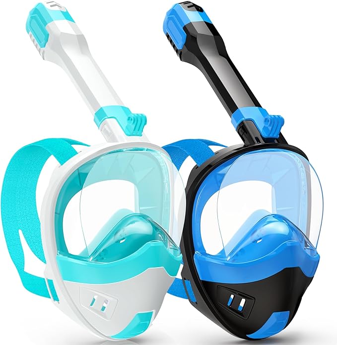 Full Face Snorkel Mask, Snorkeling Gear for Adults Kids with Latest Dry Top Breathing System and Detachable Camera Mount, with 180 Degree Panoramic View