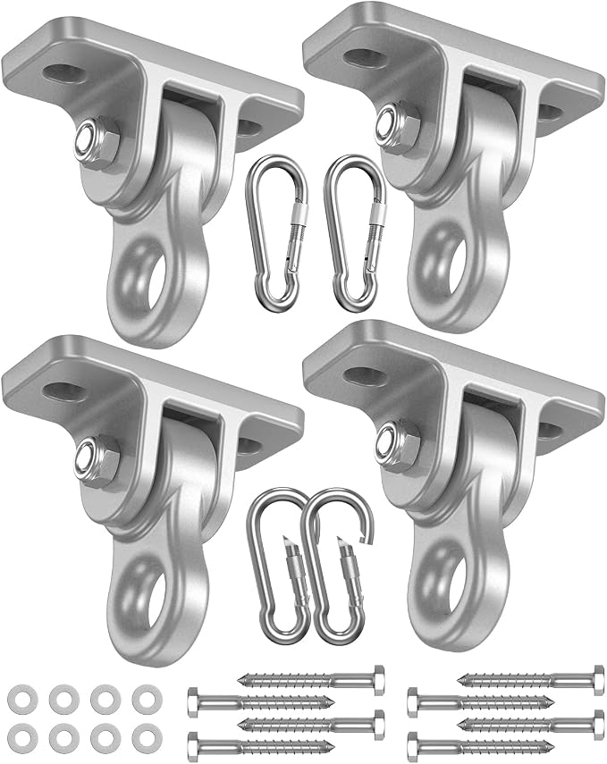 Heavy Duty Swing Hangers, Indoor-Outdoor Hooks, 4-Pack | Corrosion Resistant, 5000+ lb Capacity, For Porch Swings, Yoga, Playgrounds, Trapeze, Hammocks, Punching Bags