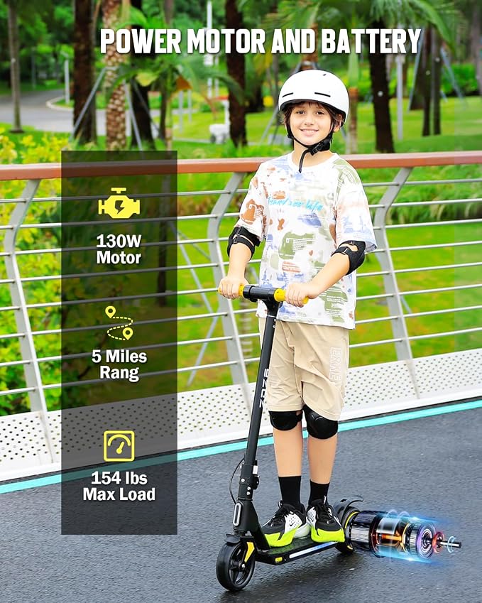 ZDZA ZK01 Electric Scooter for Kids Ages 6–12, Foldable & Lightweight, Adjustable Speed (5/8/10 MPH), LED Display, Kids' Electric Scooter with Headlights & Ambient Lighting