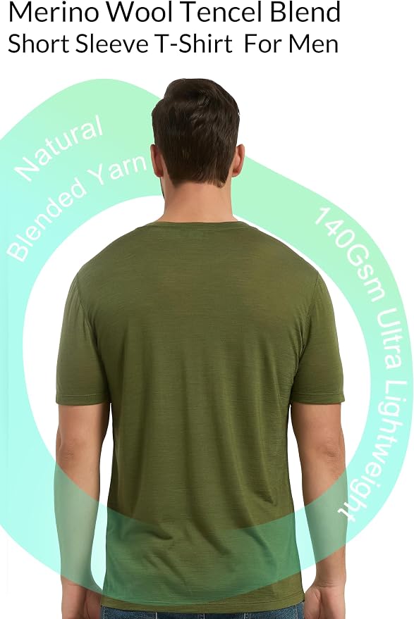 Merino Wool & Tencel Blend T Shirt for Men, Redefined Softness, Lightweight Comfort