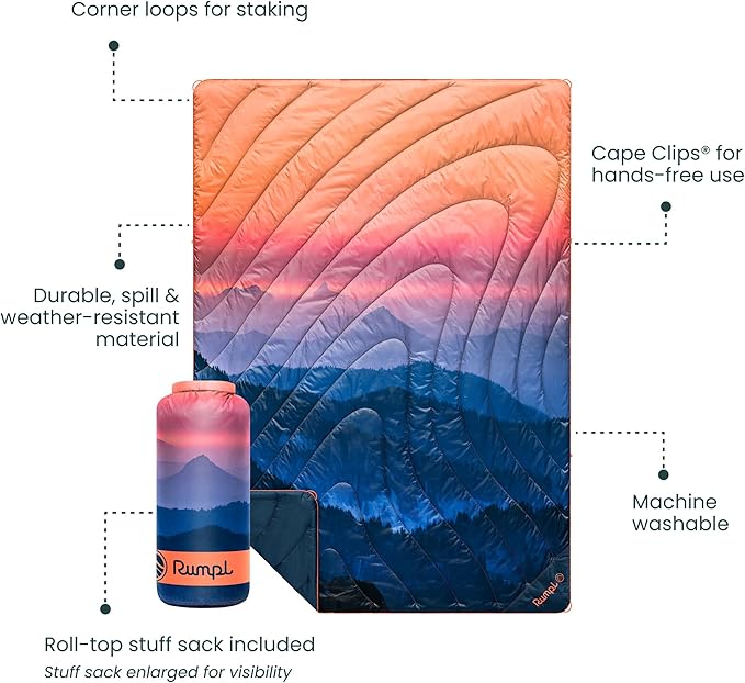 Rumpl Original Puffy 1-Person Blanket for Camping and Outdoors, Alpenglow