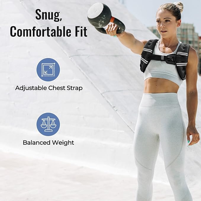 Zeerun Weighted Vest, 6lb/8lb/10lb/12lb/15lb/18lb/20lb/24lb/30lb for Men Women, Reflective Stripe Adjustable Buckle, Comfortable Durable Rucking Vest for Walking Running Strength Training