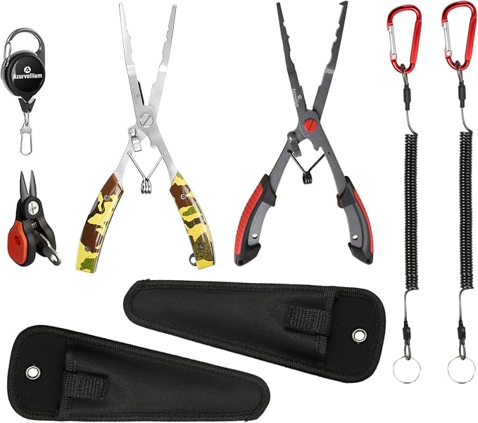 Fishing Pliers Kit 3 in 1 Fishing Tools Set with Long Nose Fishing Pliers Teflon Coated Needle Nose Pliers and Fishing Scissors Stainless Steel Fishing Tools for Saltwater Freshwater