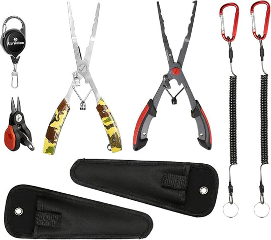 Fishing Pliers Kit 3 in 1 Fishing Tools Set with Long Nose Fishing Pliers Teflon Coated Needle Nose Pliers and Fishing Scissors Stainless Steel Fishing Tools for Saltwater Freshwater