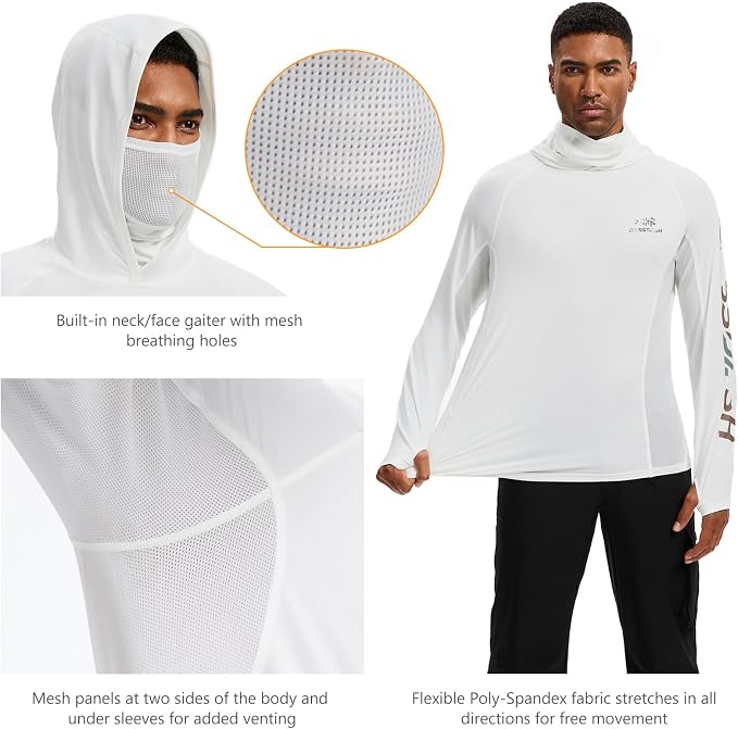 BASSDASH Men’s UPF 50+ Graphic Fishing Hoodie Shirts with Mask Pocket UV Long Sleeve Moisture Wicking FS47M