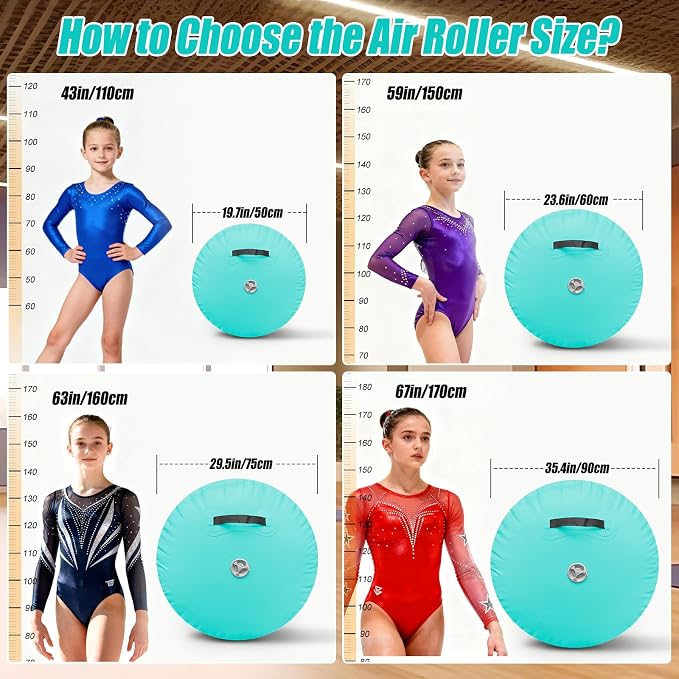 Triclicks Gymnastics Barrel Inflatable Air Roller Barrel Tumble Track Equipment Octagon Mat for Backhandspring Trainer Yoga Cheerleading Home Use Gym Without Pump