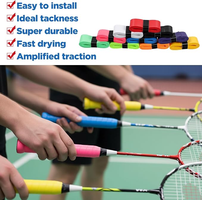 100 PCS Tennis Racket Overgrips, 10 Colors Badminton Racket Overgrip Bulk, Soft Tennis Racket Grip Tape, Anti Slip and Absorbent Grip for Badminton Racquet, Fishing Rods, Bike Handlebar