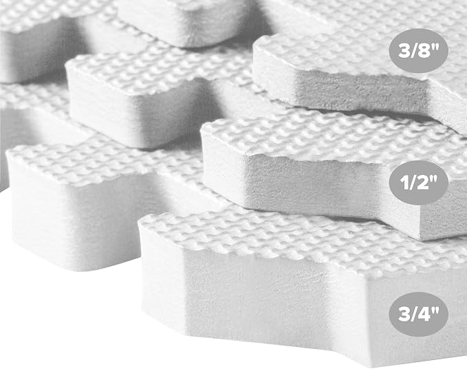 We Sell Mats 1/2" Thick Multipurpose EVA Foam Exercise Floor Mat, Interlocking Tiles, Anti-Fatigue for Home or Gym, 24 in x 24 in, 4 Tiles, White