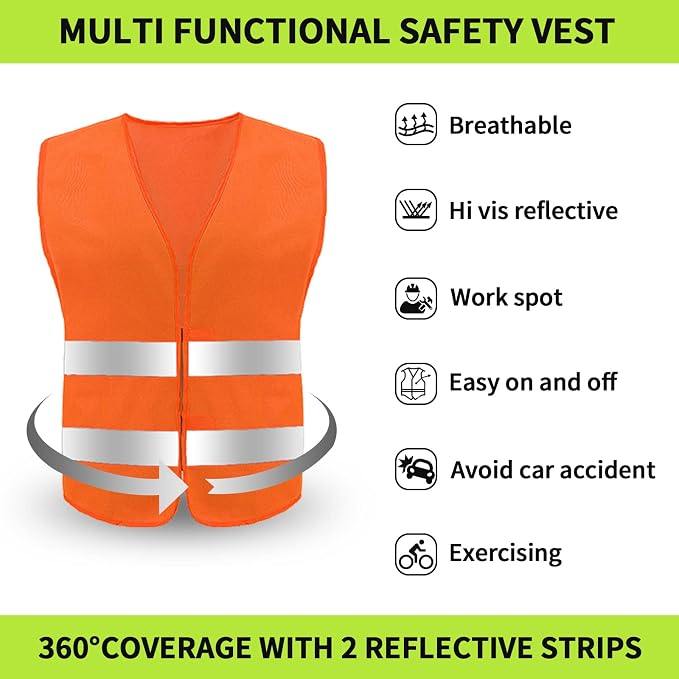 Safety Vest, Reflective High Visibility Construction Vest for Men, Work, Cycling, Runner, Surveyor, Volunteer, Road