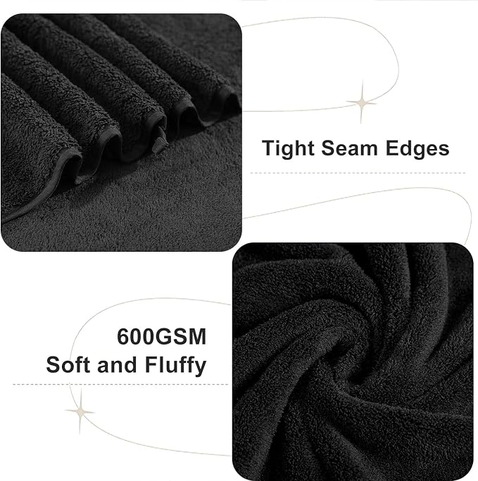 Black Bath Towels Set of 8, Quick Dry Ultra Soft Bath Sheets, 2 Large 35x70 Inch/2 Hand/4 Washcloths, Absorbent Shower Towels for Bathroom Hotel Spa