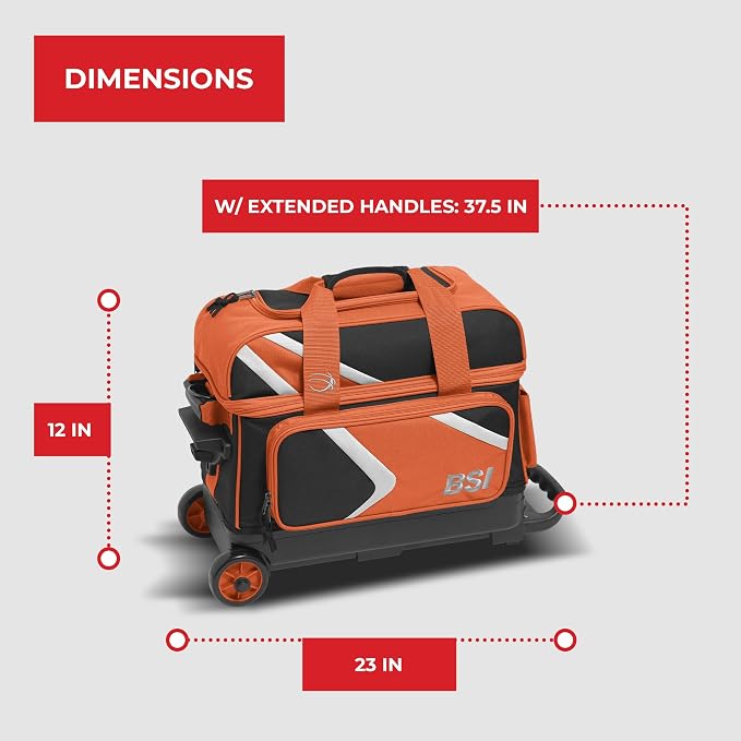 BSI Dash Roller Bowling Bag with Smooth Rolling Wheels, Padded Ball Compartment, Retractable Locking Handle, & Shoe Pocket