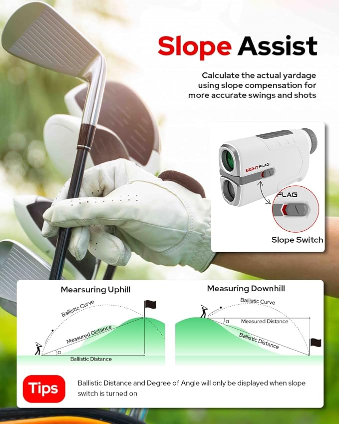 Golf Rangefinder with Slope, 1300 Yards Laser Range Finder for Hunting, 7.5X Magnification Flag Pole Locking Vibration Rechargeable Range Finders with Magnet Golf Accessories Gift for Men (Grey)