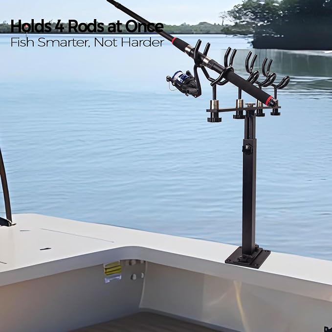 Aluminum Spider Rigging Rod Holder for Boat - 4 Pole Crappie Fishing Rack, Heavy Duty 6063-T5 Marine Grade Aluminum, 16.5"-30.5" Adjustable Height Square Tube Support for Catfish & Trolling