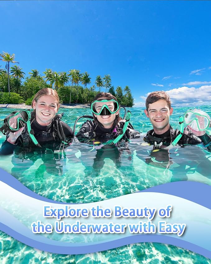 Snorkeling Gear for Adults, Adult Snorkel Set with Panoramic Anti-Leak and Anti-Fog Tempered Glass Snorkel Mask, Dry Top Snorkel, Snorkle Mask Set Adult with Mesh Bag Ear Plug for Snorkeling