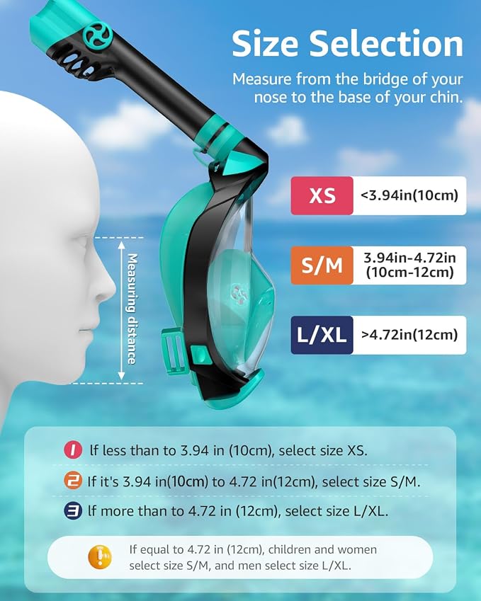 WSTOO Full Face Snorkel Mask, Dry Top Snorkeling Gear for Adults, 180° Panoramic Foldable Design with Camera Mount, Safe Mouth/Nose Breathing, Anti-Fog & Anti-Leak